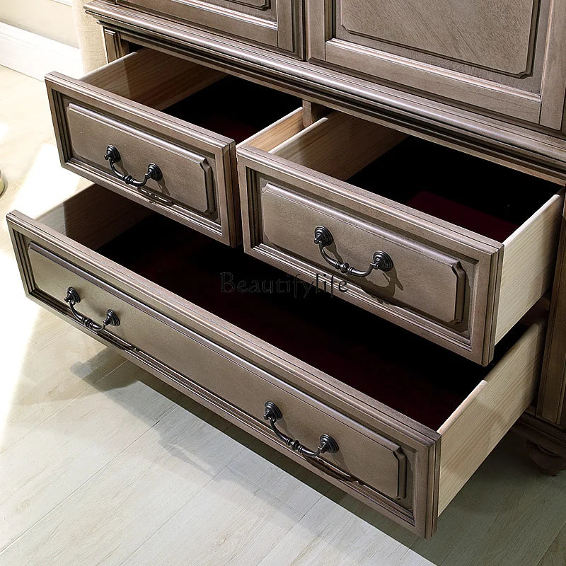 Simple American Solid Wood Wardrobe Nordic Light Luxury Bedroom Two Doors Storage Wardrobe