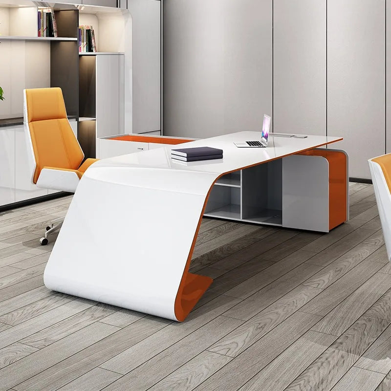 Designer creative paint modern simple white orange manager in charge of desk technology sense president desk boss desk