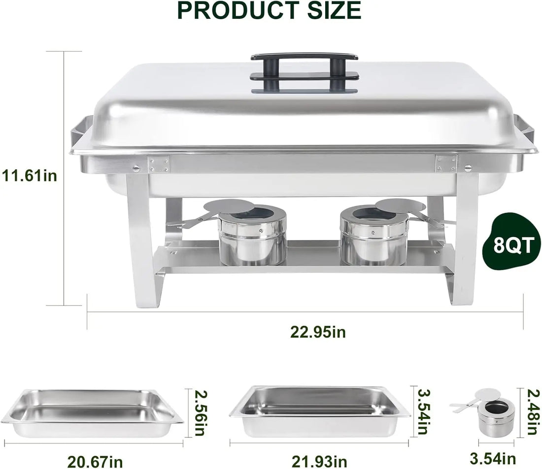 4-Pack Chafing Dish Buffet Set – 8QT Stainless Steel Rectangular Chafer