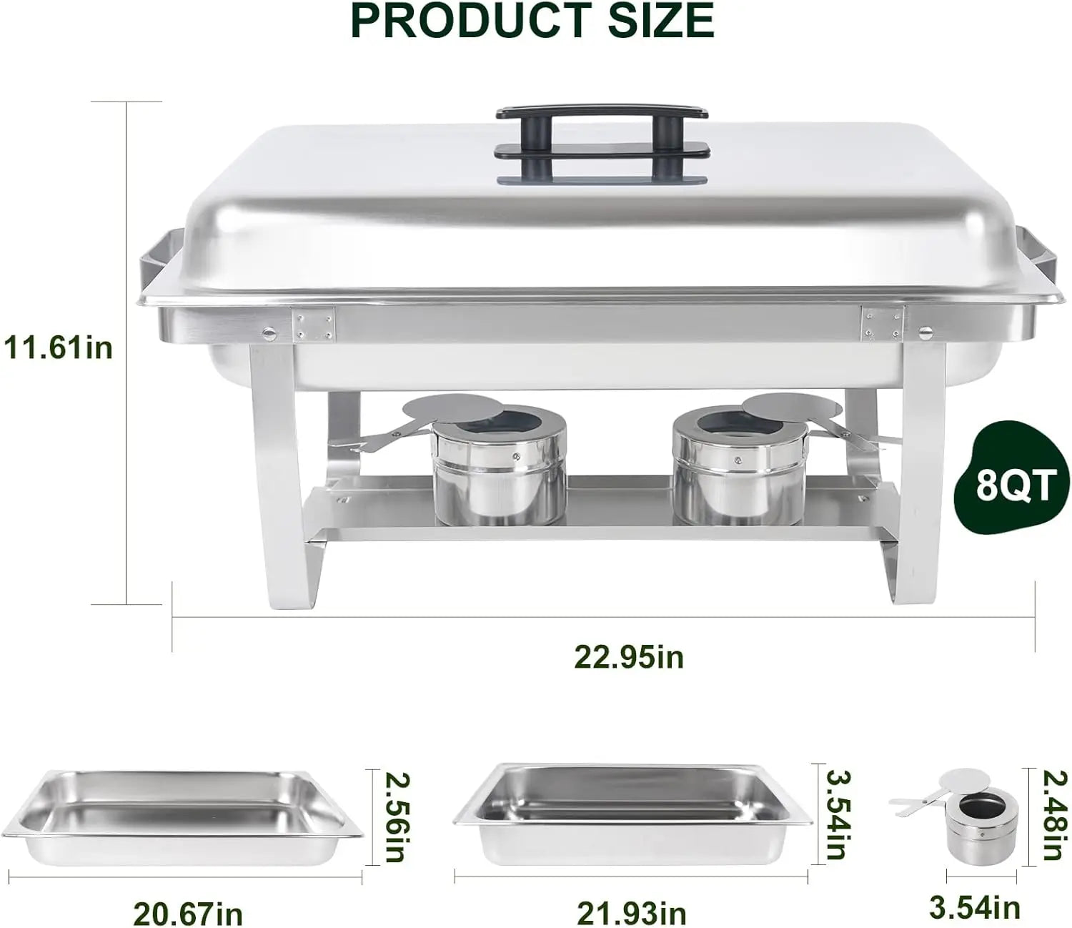 4-Pack Chafing Dish Buffet Set – 8QT Stainless Steel Rectangular Chafer
