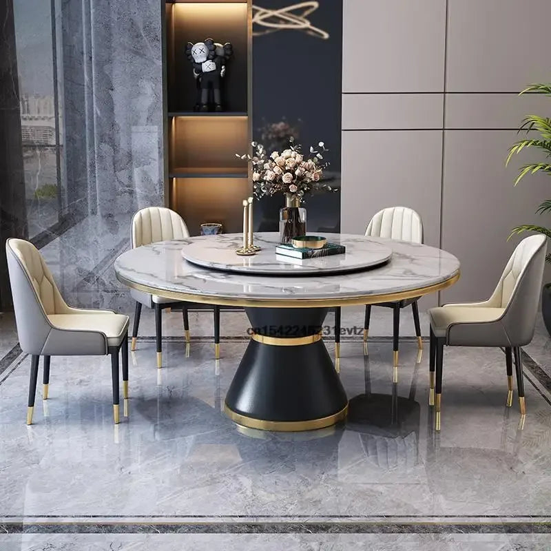 Modern Round Dining Table Set – Light Luxury Design with 4 Chairs
