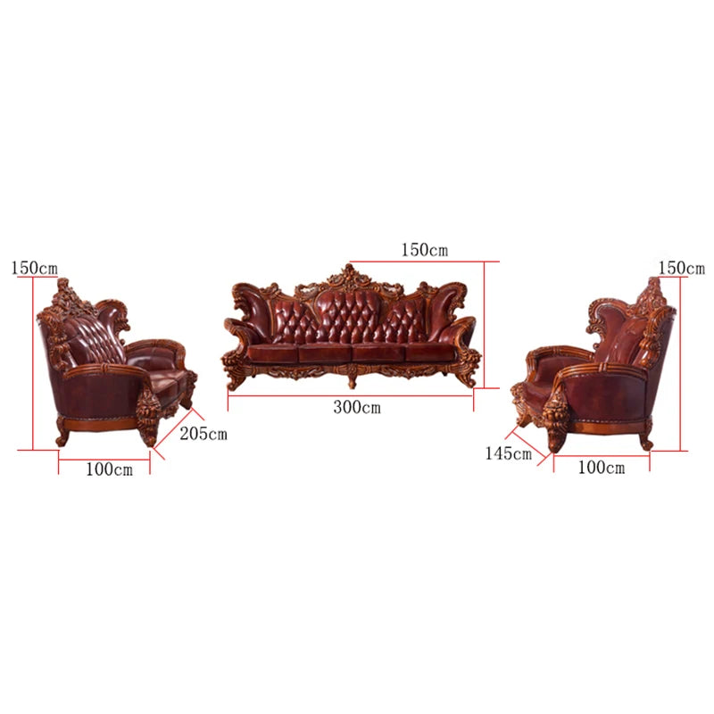 European-Style Leather Sofa: Luxury Imported Solid Wood, Double-Sided Carved, High-End Furniture for Villa Living Rooms