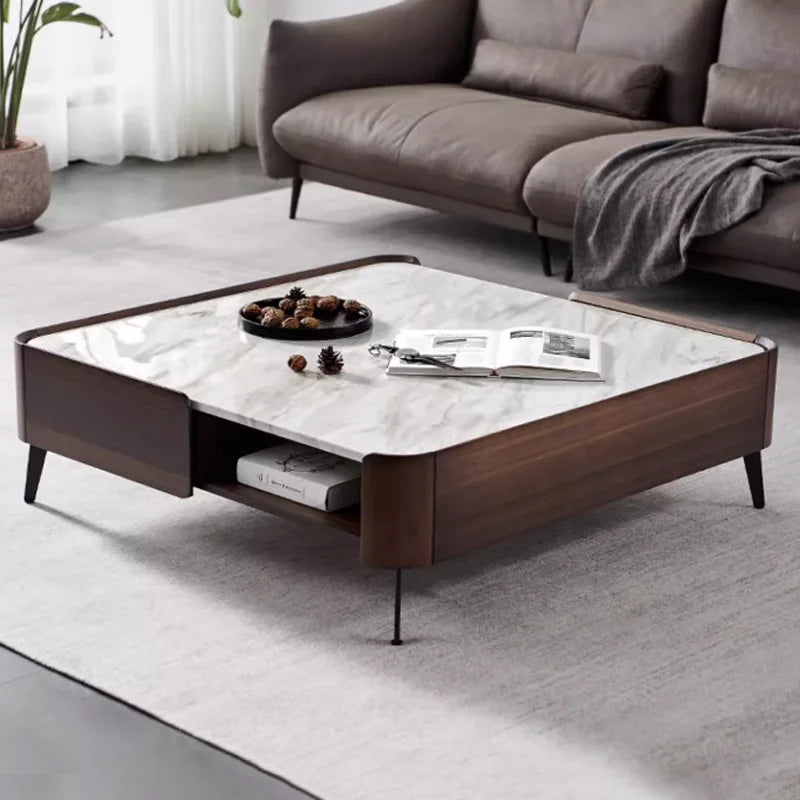 New Italian Minimalist Square Coffee Table, Luxury Rock Plate