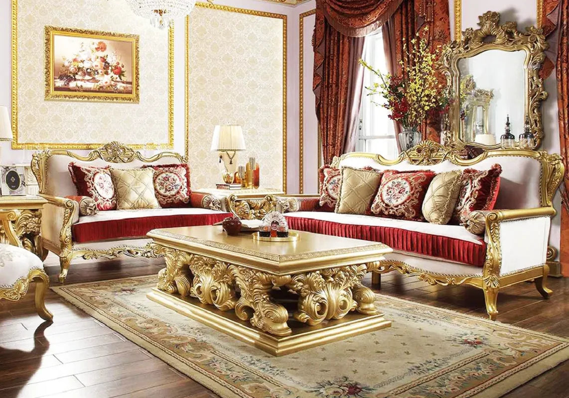 European style large living room sofa villa carved all solid wood sofa coffee table combination
