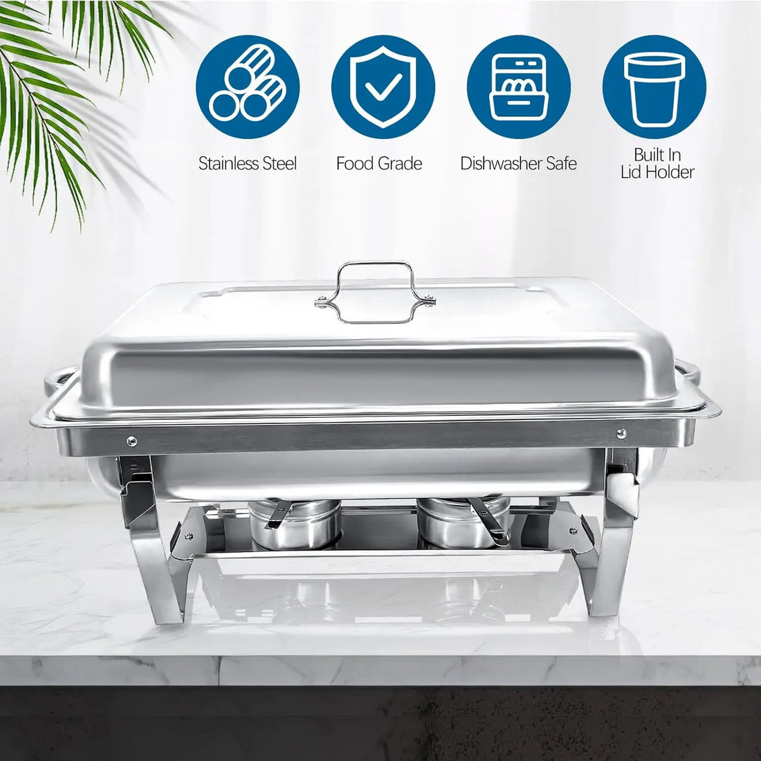 8-Pack Chafing Dish Set – Stainless Steel Buffet Servers with 8QT Half-Size Food Pans, Perfect for Kitchen and Parties