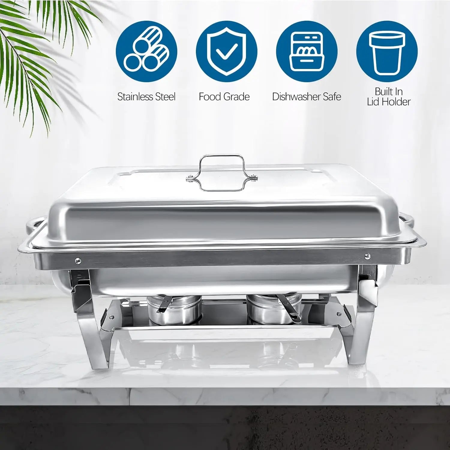 8-Pack Chafing Dish Set – Stainless Steel Buffet Servers with 8QT Half-Size Food Pans, Perfect for Kitchen and Parties