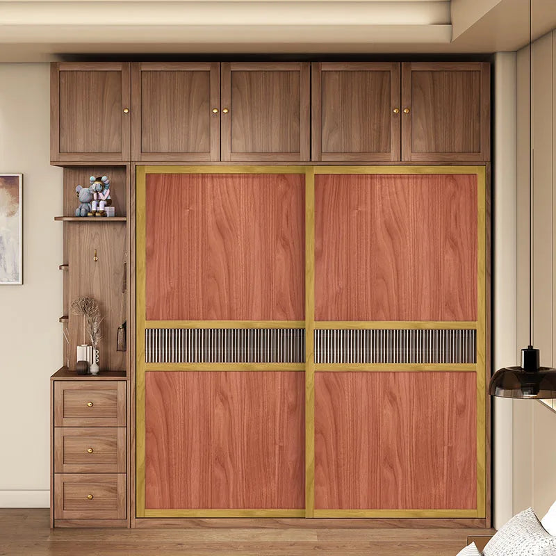Wood Traditional Wardrobe – Modern Storage with Hanging, Drawers, and Sliding Doors