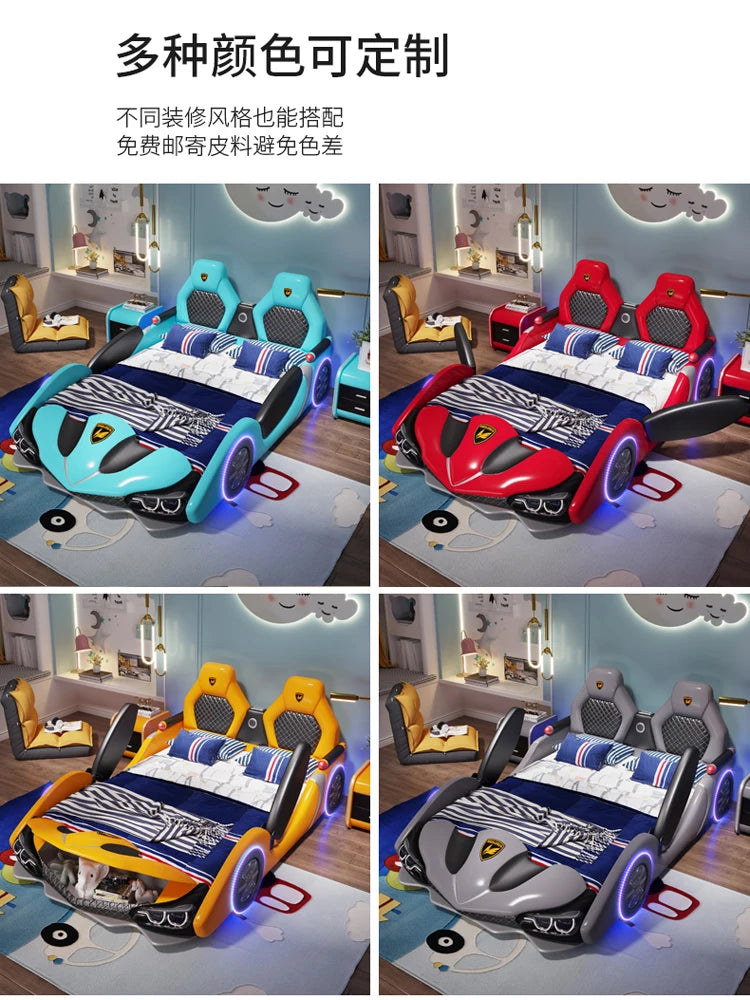 Creative Cartoon Car Bed for Kids – 1.8m for Boys and 1.5m Princess Leather Bed