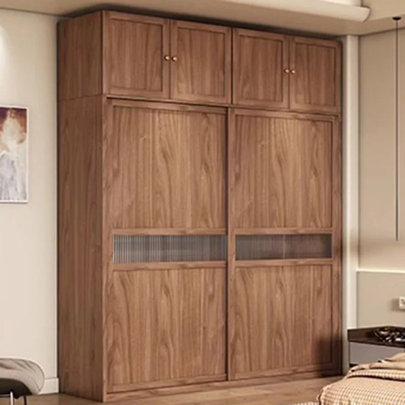 Wood Traditional Wardrobe – Modern Storage with Hanging, Drawers, and Sliding Doors