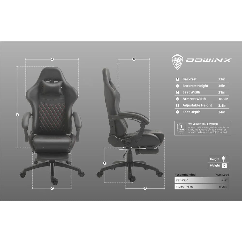 Gaming/Office PC Chair with Massage Lumbar Support, PU Leather High Back Adjustable Swivel Task Chair for Home Office