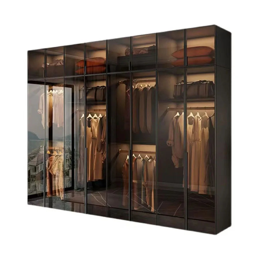 Luxury Glass Door Wardrobe – Black with Night Sensor Light and Interior Lighting