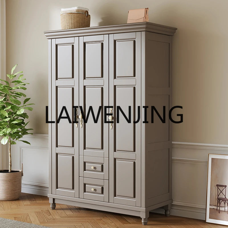 Modern simple American solid wood wardrobe home bedroom light luxury door storage wardrobe top cabinet