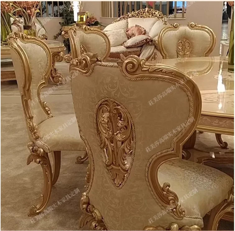 European Solid Wood Round Dining Set – Hand-Carved Retro Design