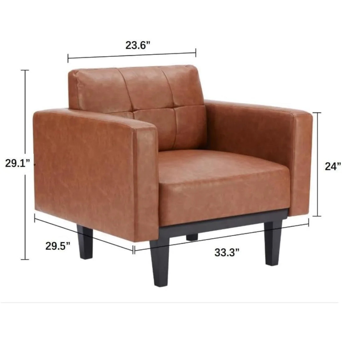 Leather Accent Chair Set of 2 with Wood Base & Legs,Oversized Upholstered Single Sofa Chair, Comfy Living Room Armchairs