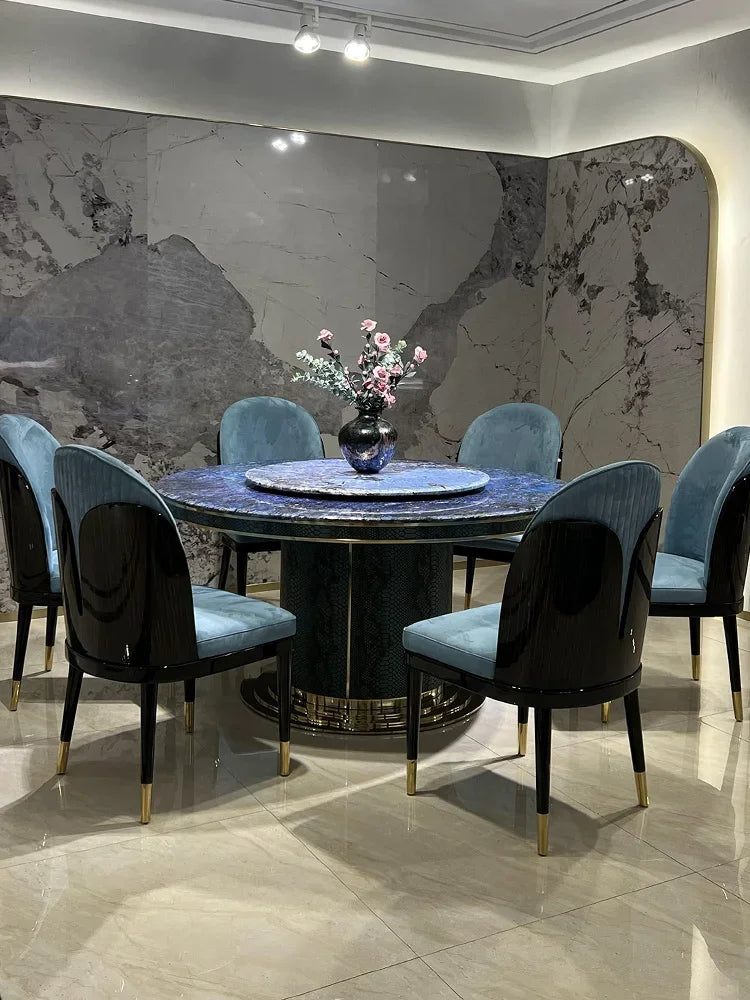 Italian light luxury marble table high-end natural luxury stone round table and chair combination