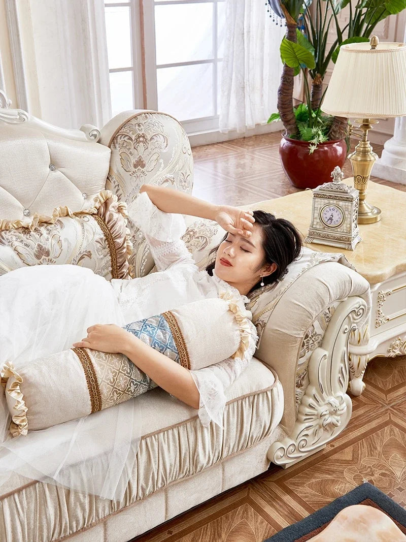 European-Style Fabric Sofa Set: Solid Wood Design with Imperial Concubine Style for Living Room