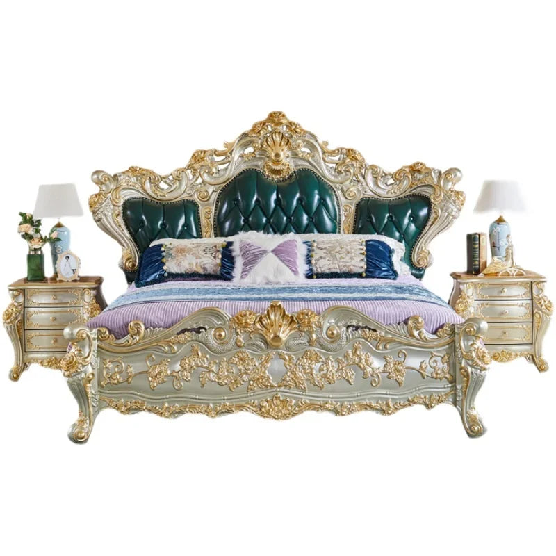 Wood Marriage Bed Luxury Aesthetic European Modern Bedroom Bed Queen Size Lounge Lit Princesse Enfant Fille Home Furniture
