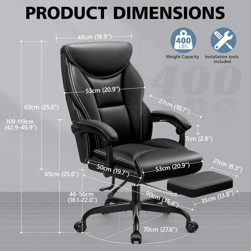 Office Chair, Ergonomic, Comfortable PU Leather, High Back Reclining, with Footstool, Lumbar Back Support, Executive Chair