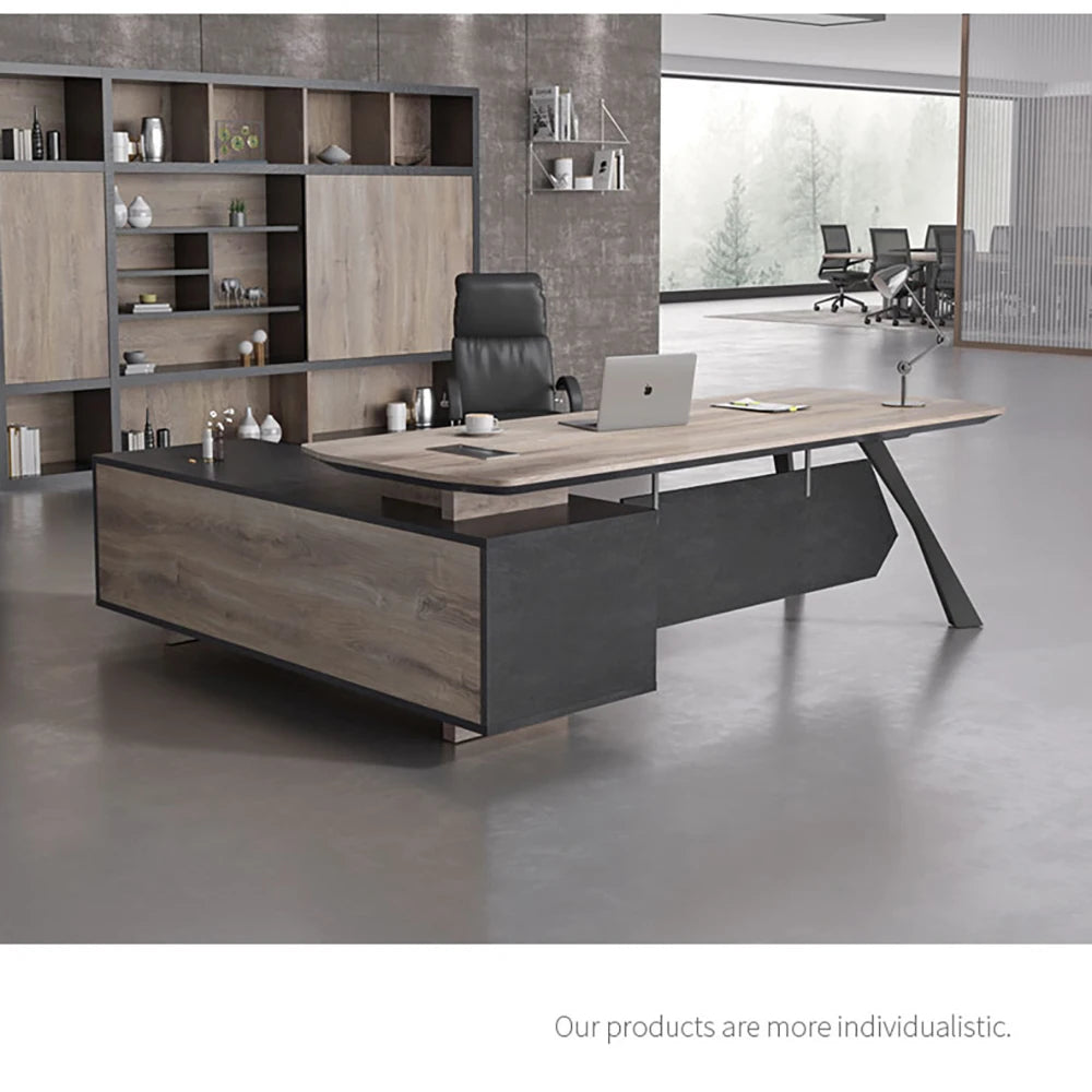 6.5 & 7.2ft Modern Office Desk Set – Quiet Slide Rail, File Cabinet, Thick Panel Office Furniture