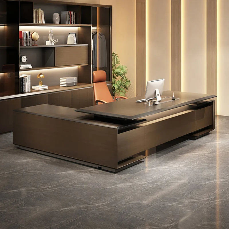 Luxury L-shaped executive corner desk with drawers