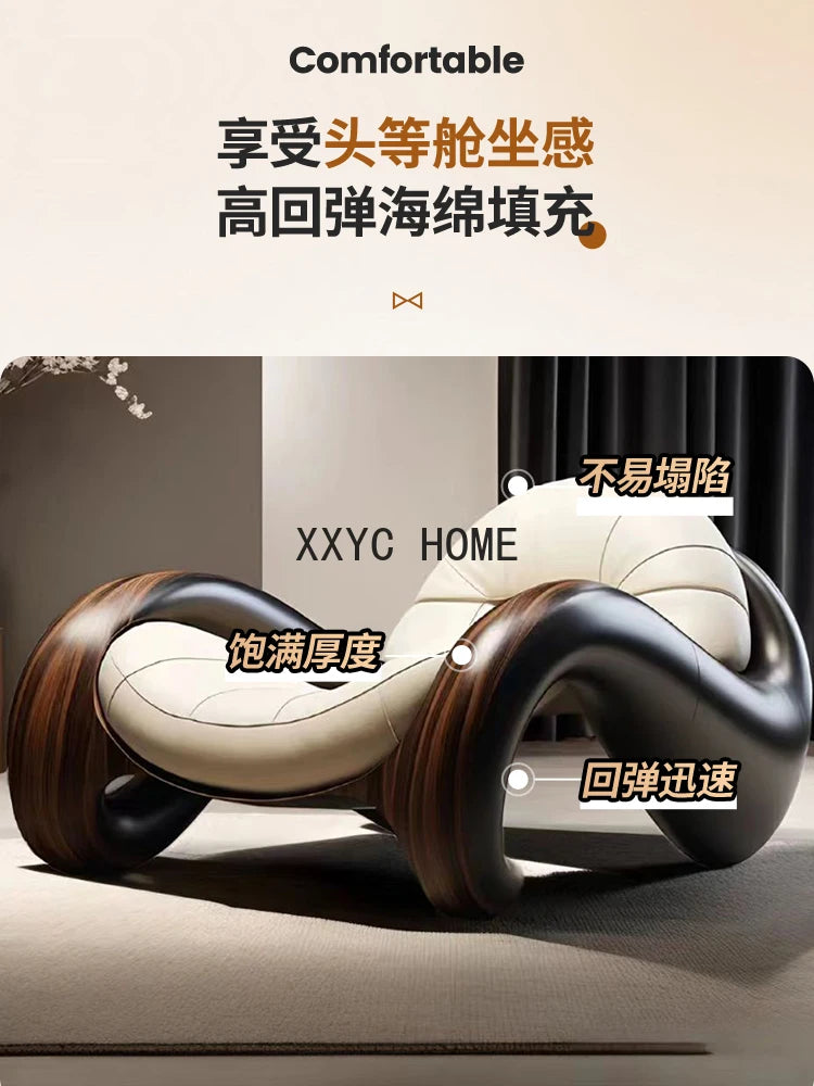 Italian minimalist leather reclining chair in single Ugyen wood