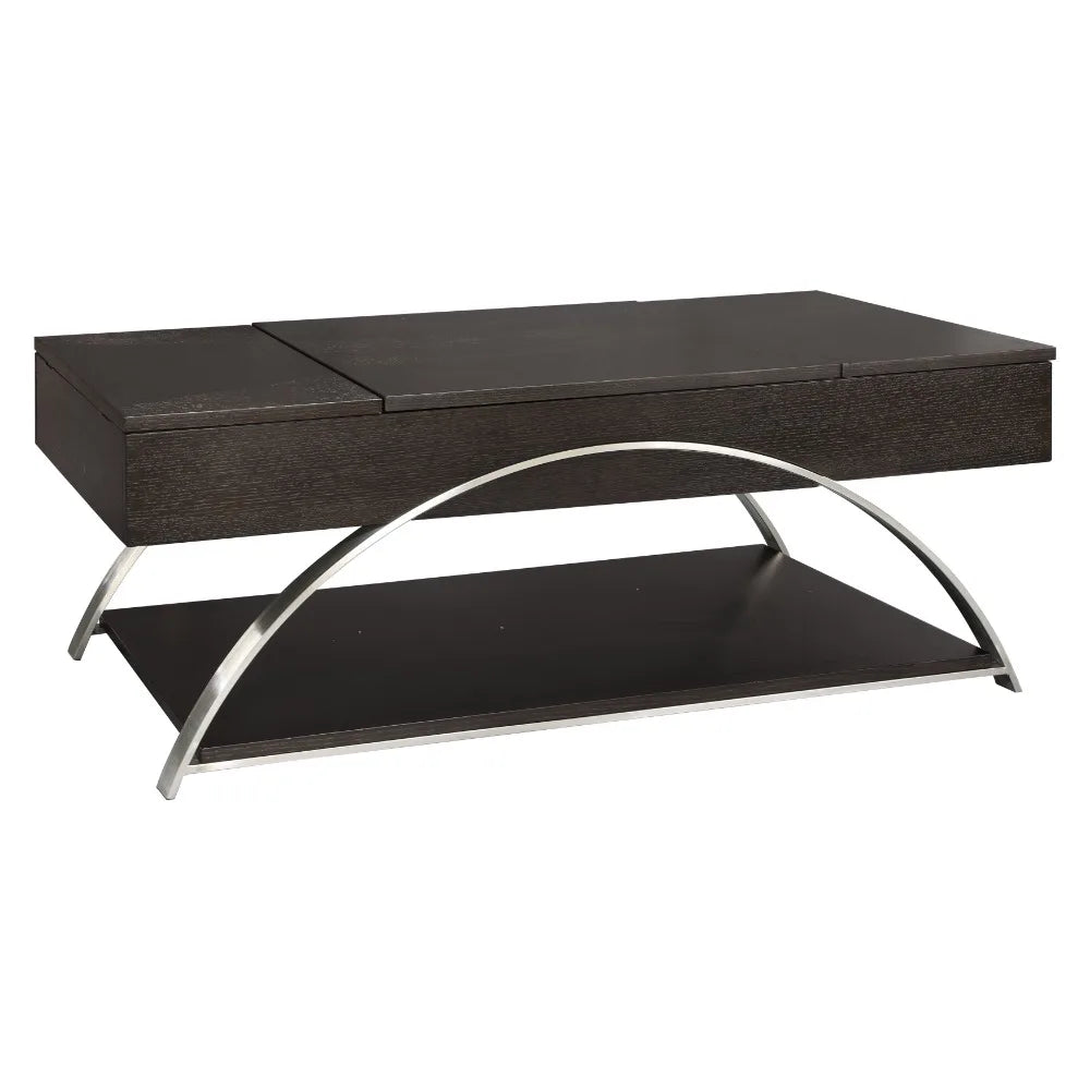 Modern Elevated Coffee Table – Espresso Finish Wood with Chrome Metal Display Shelf