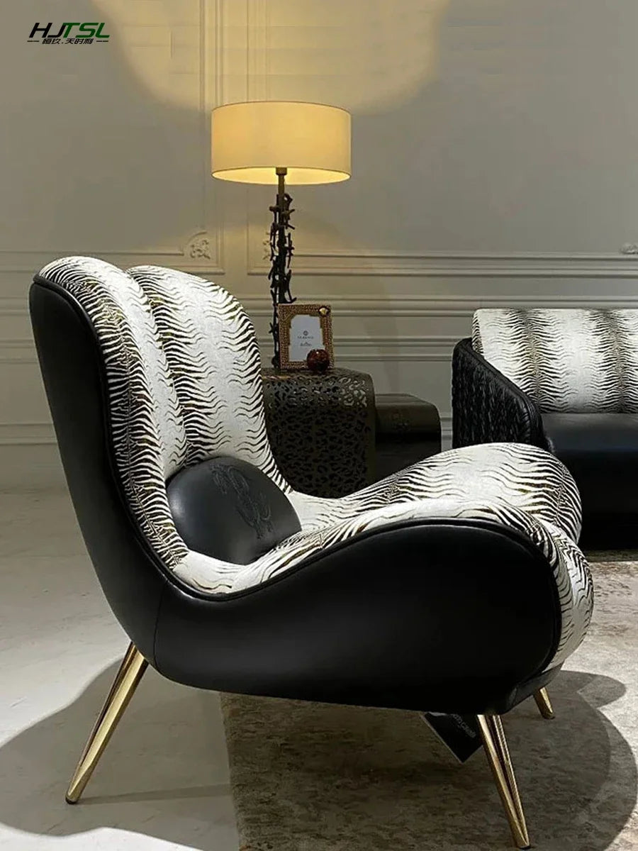 Light Luxury Art Fabric Couch Robertocavalli Villa Living Room Creative Single Leisure Chair