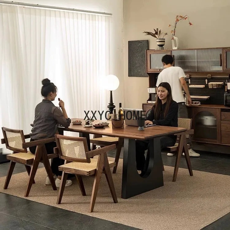 wood dining table rectangular designer computer table living room dining desk integrated household log dining table