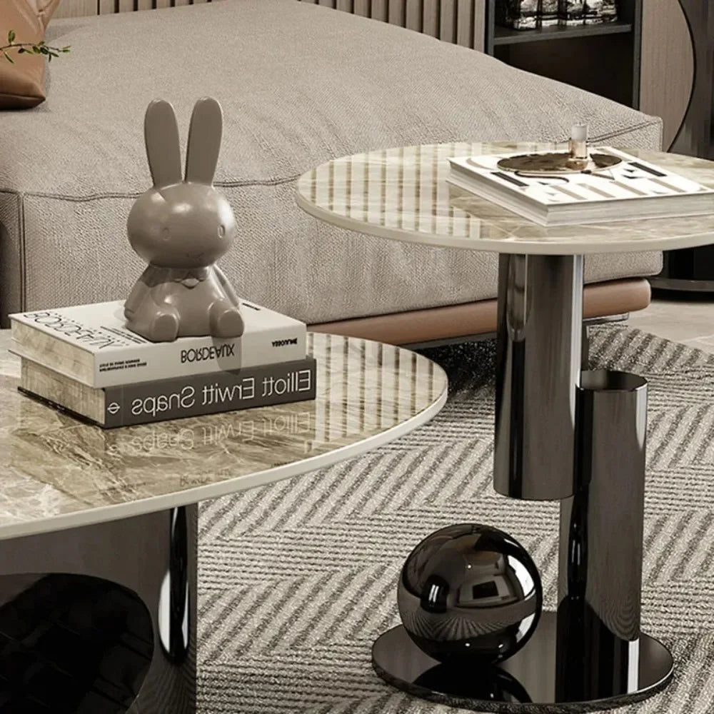 Modern Marble Effect Coffee Tables Luxury Legs Metal Nordic Oval Side Table White Premium Table Basse Pour Salon Mesa Furniture