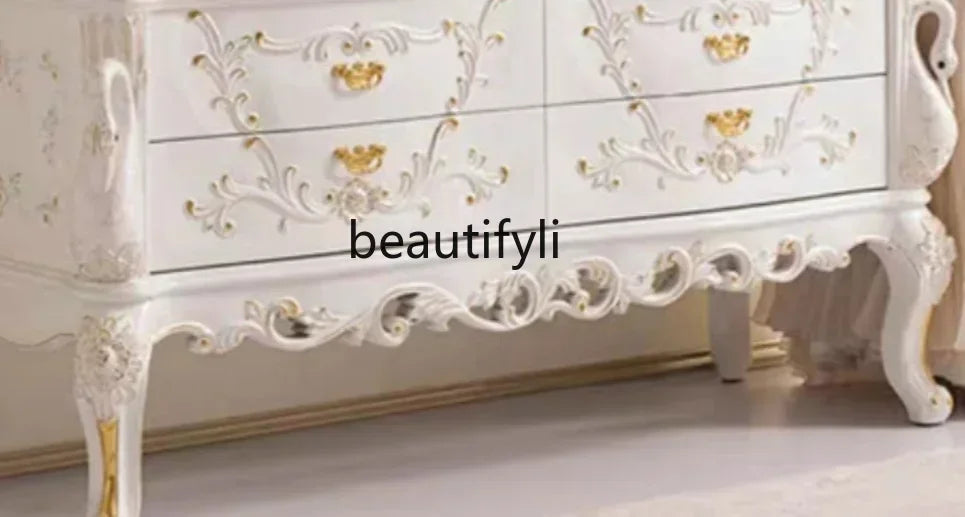 European-Style Bathroom Cabinet: Oak Carved Table with Antique Marble Countertop