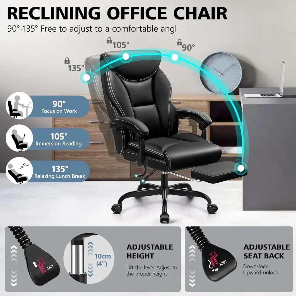 Ergonomic High Back Executive Office Chair with Footstool