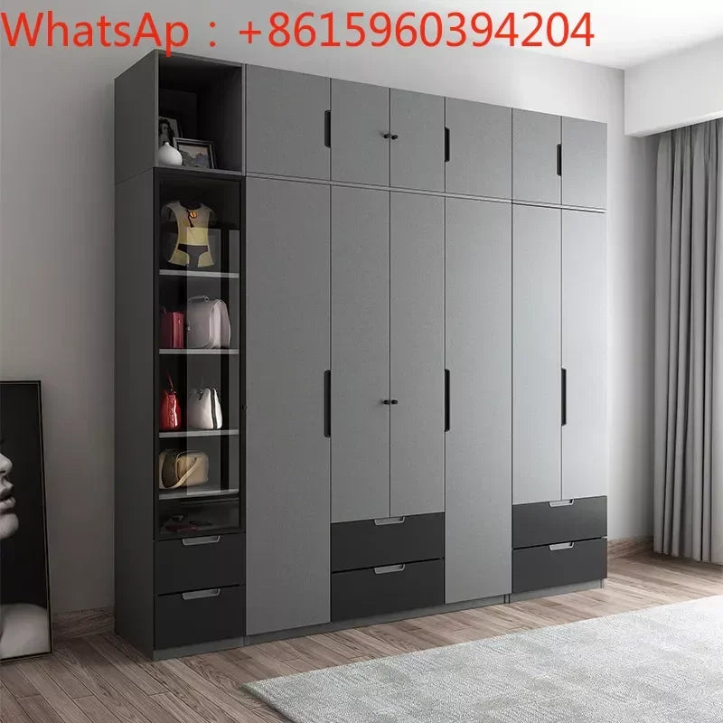 Wardrobe with top cabinet Combination Modern simple three door four Side hung bedroom
