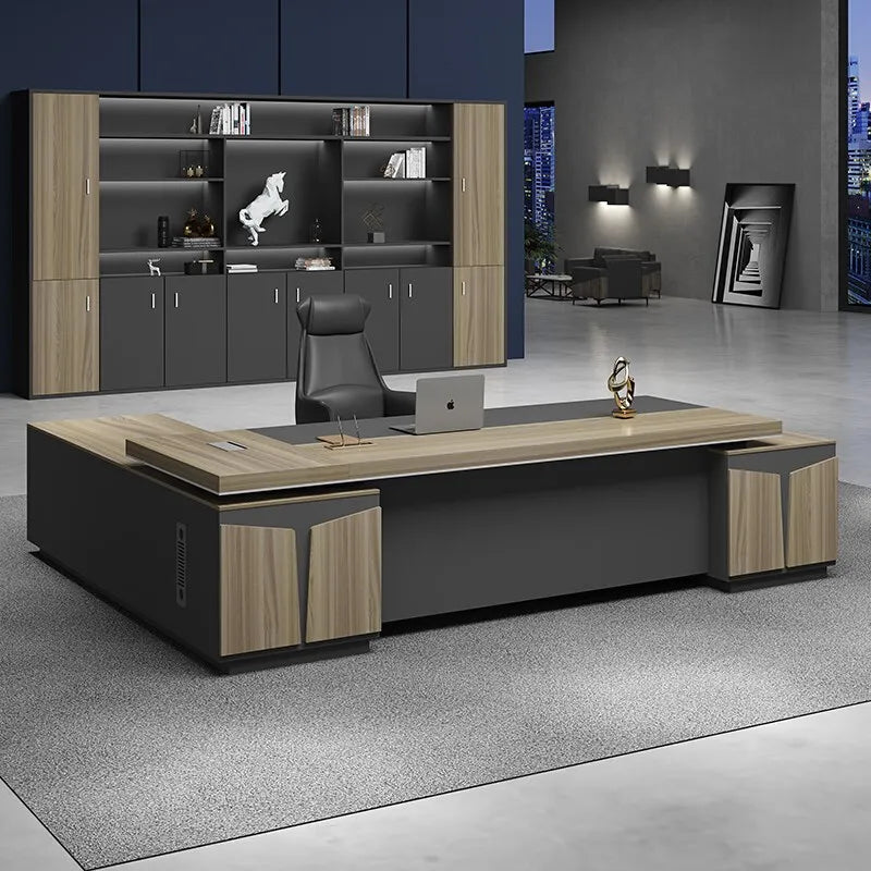 Modern L-Shaped Metal Office Desk with Drawers
