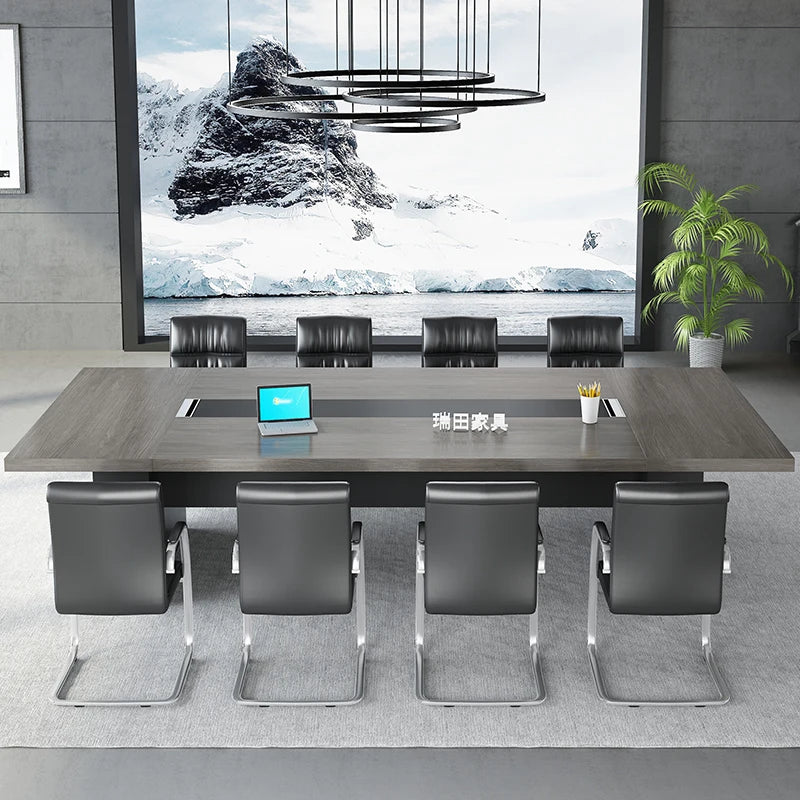 Modern Office Conference Table with Chairs, Long Desk and Reception Combo