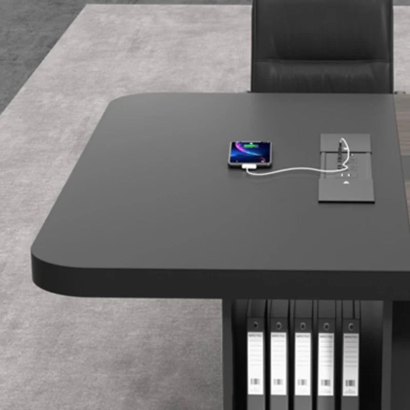 Executive Office Conference Desk: Height-Adjustable Design for Computers and Laptops.
