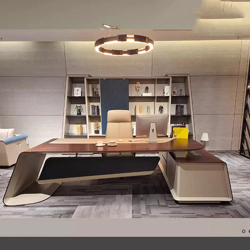 Aesthetic study and office desk with drawers, corner design, and organizer; perfect for meetings and home decor.