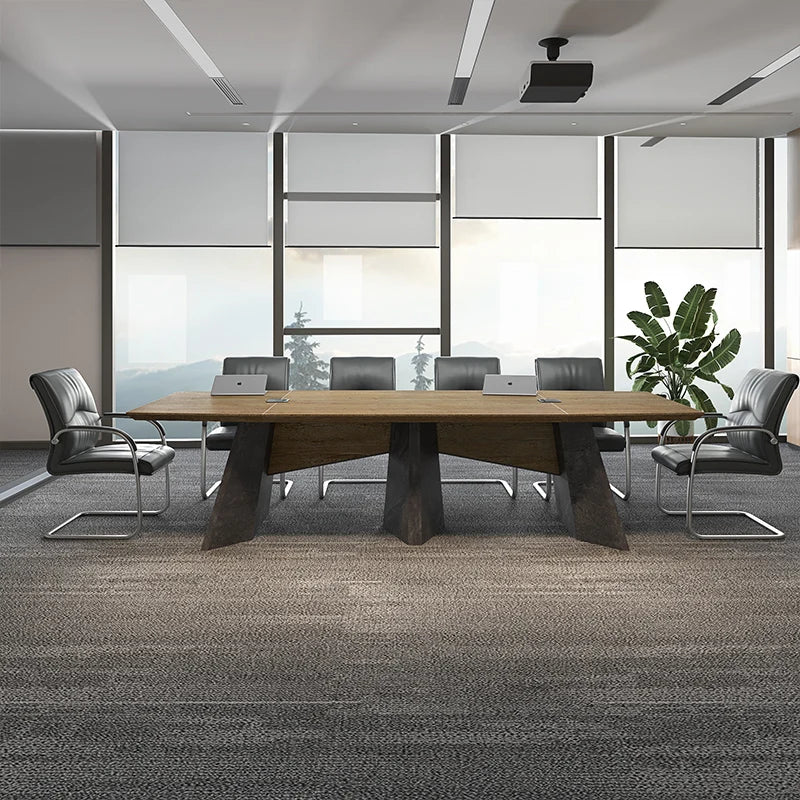 Rectangular Conference Table: Long Desk and Chair Set for Meetings.
