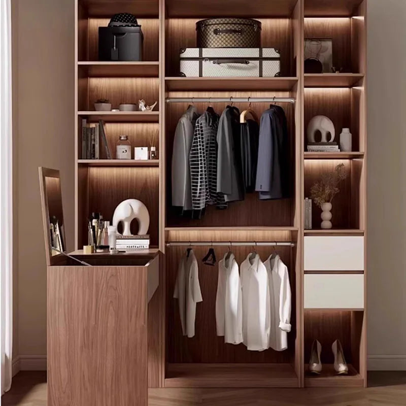Space-Saving Women’s Wardrobe – Modern White Shelf Cabinets with Doors.