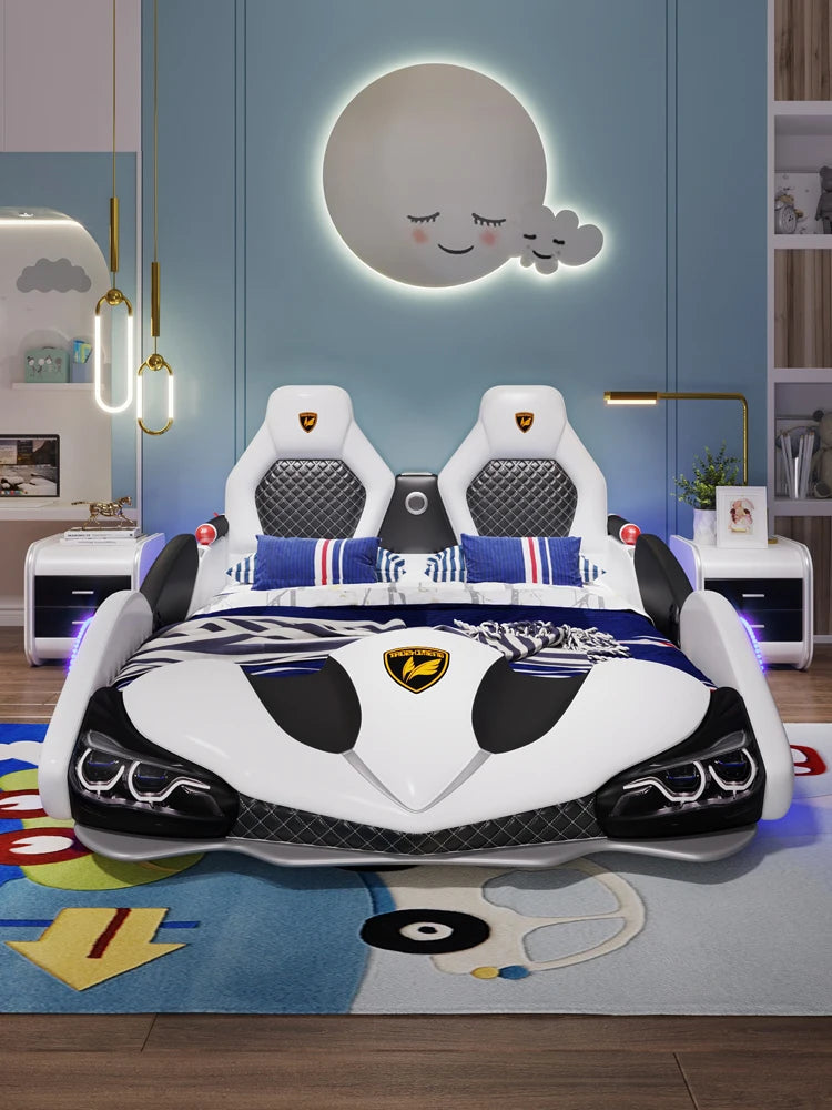Creative Cartoon Car Bed for Kids – 1.8m for Boys and 1.5m Princess Leather Bed
