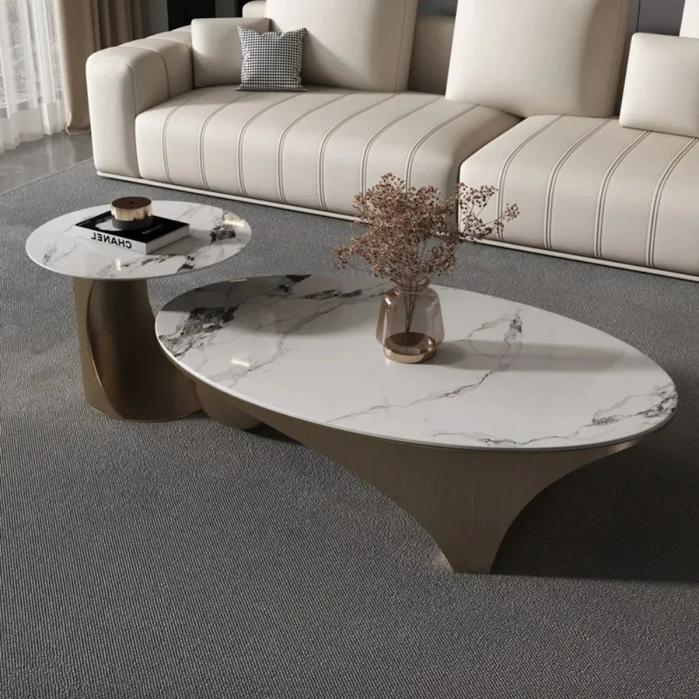 Modern Luxury Coffee Tables Marble Effect Irregular Unique Minimalist Side Table White Legs Metal Table Basse Home Furniture