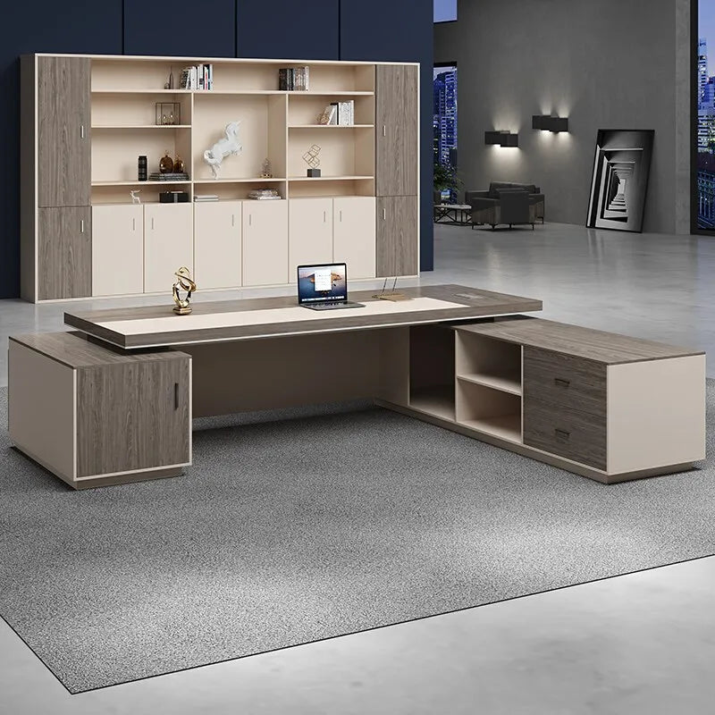 Modern L-Shaped Metal Office Desk with Drawers