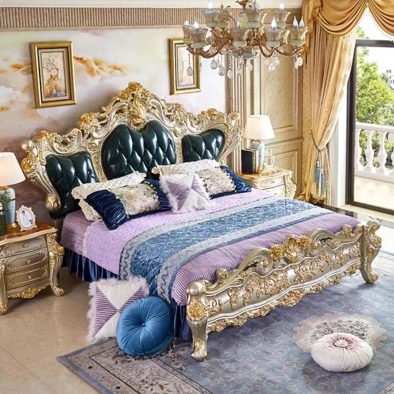 Wood Marriage Bed Luxury Aesthetic European Modern Bedroom Bed Queen Size Lounge Lit Princesse Enfant Fille Home Furniture