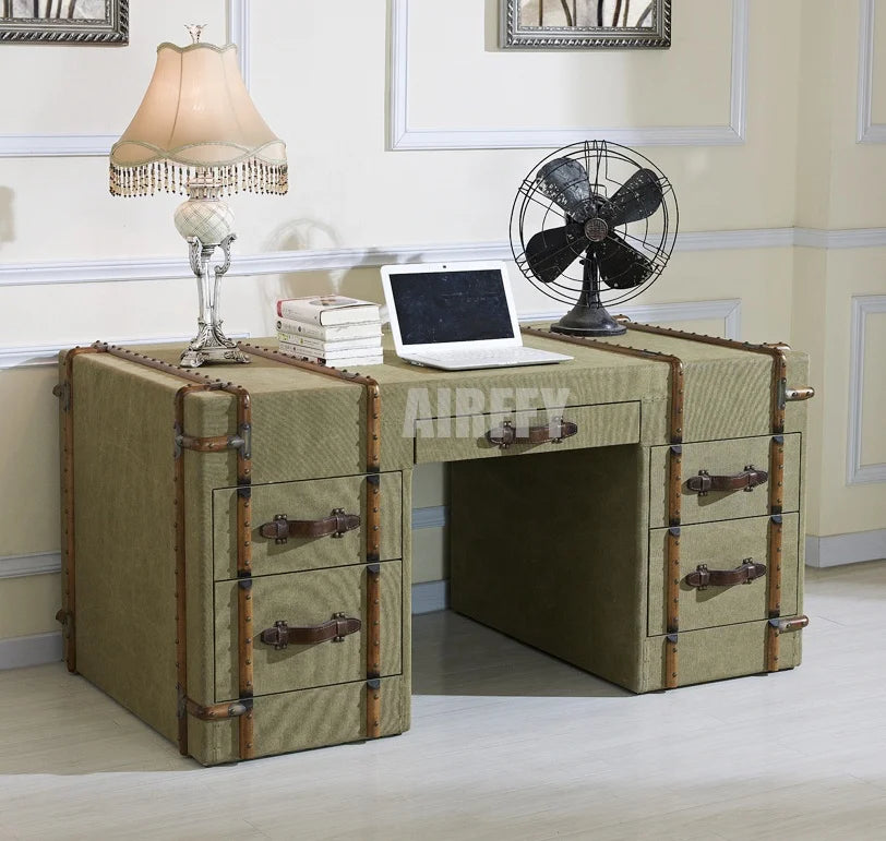 European Classic Vintage Rattan Office Desk