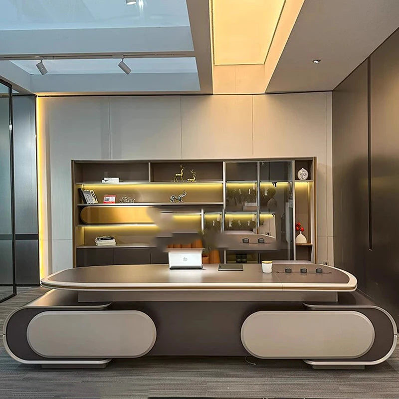 White Office Desk with Drawers—Organizers for Writing and Computer Monitors