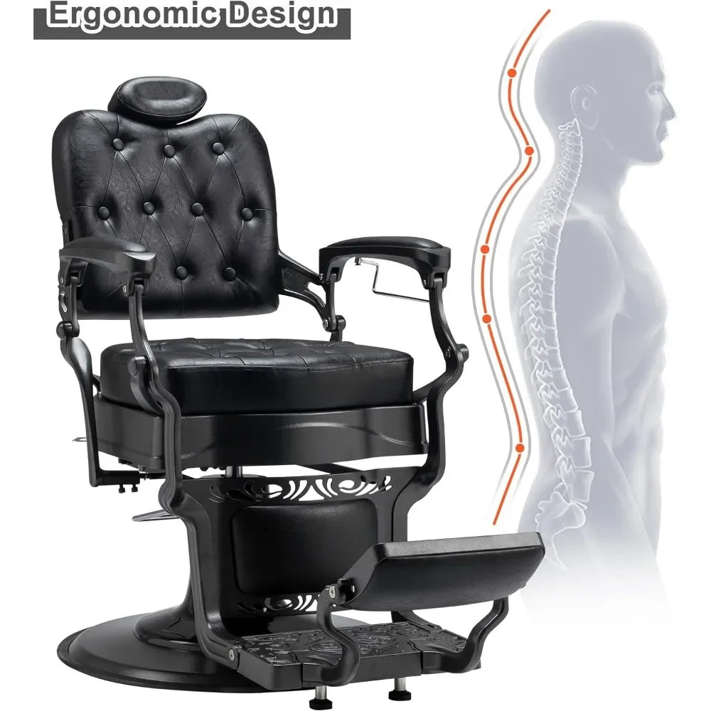 Heavy-Duty Vintage Barber Chair – Hydraulic Recline with Headrest for Salons and Spas
