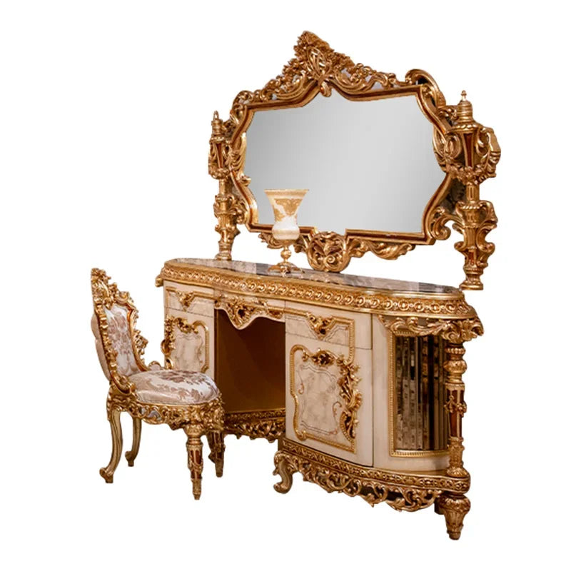 French luxury all solid wood carved makeup table European dressing table makeup table bedroom furniture customization