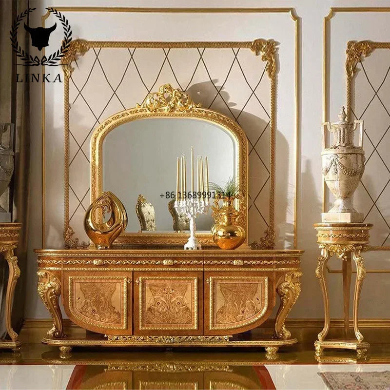 Custom European luxury dining side cabinet all solid wood carved storage tea palace villa furniture