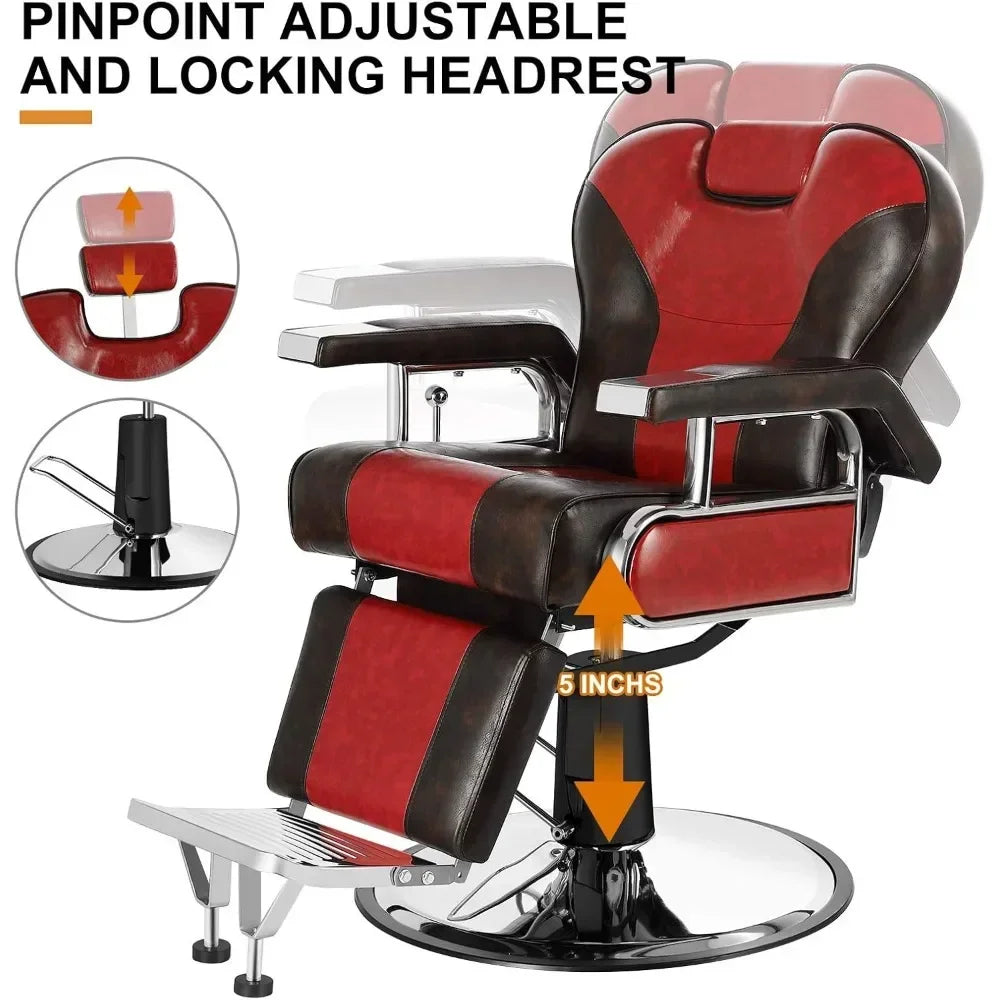 Heavy Duty Barber Chair – Hydraulic Reclining Salon Styling Chair, 26.8" D x 26.8" W x 41.3" H