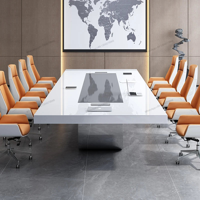 White paint conference table and chair combination long table workbench minimalist modern office meeting strip training table