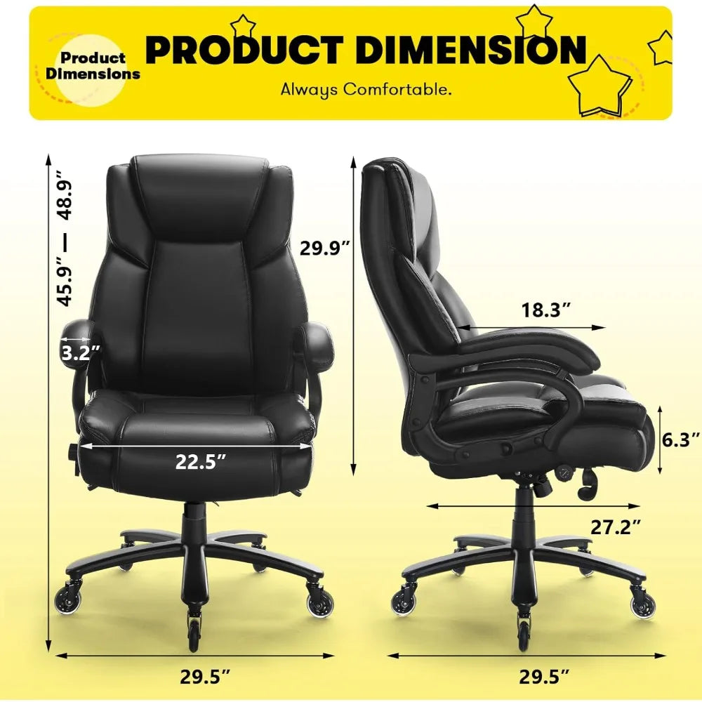High Office Chair, 500 Lbs, Adjustable Lumbar Support, Silent Rubber Wheels, Heavy Duty Metal Base, Executive Chair
